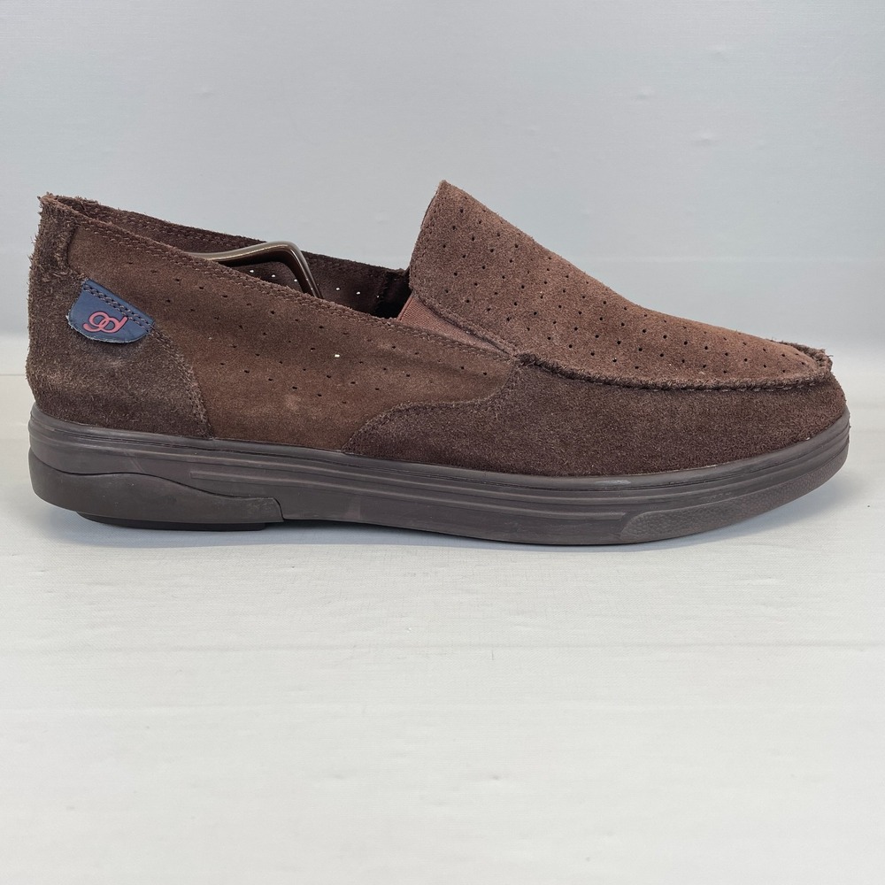 Gravity Defyer Mens Loafers Size 13 Brown Suede Perforated Slip On Casual Shoes